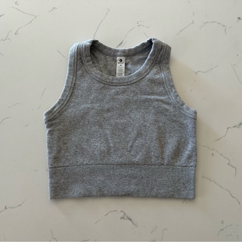 Gray ribbed tank crop top